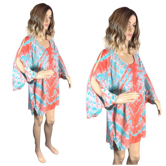 Pineapples Designed In Hawaii Bright Colored Split Sleeve Cover Up SZ L $60 - Picture 9 of 12